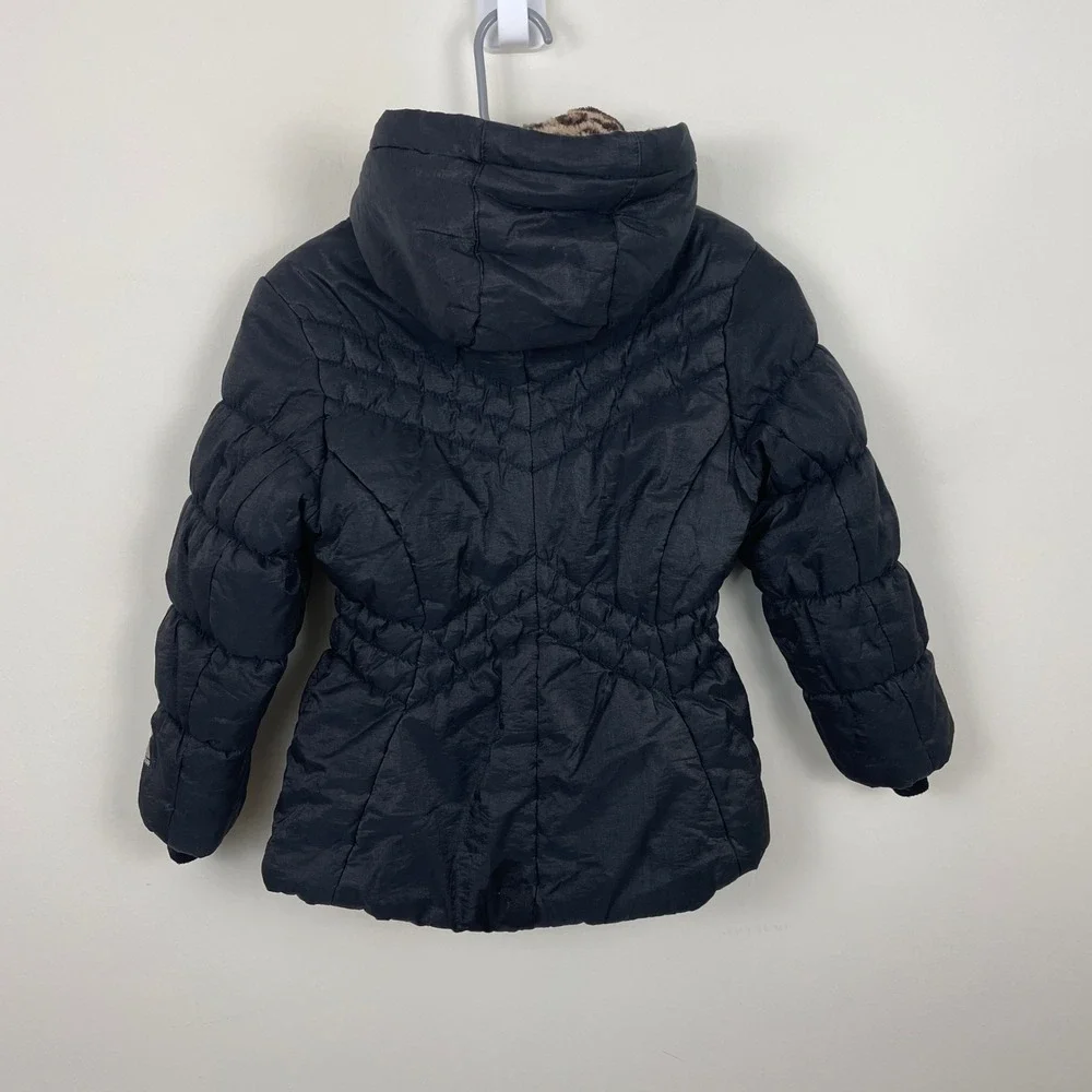 Zero Xposur Girls Black Puffer Jacket Hooded Leopard Trim‎ Coat - S